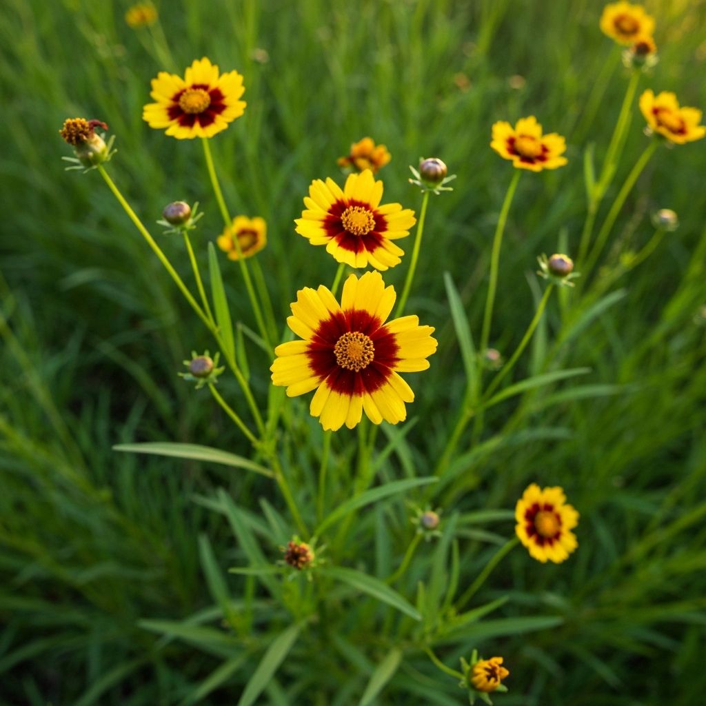 Plains Coreopsis with yellow and red-brown flowers